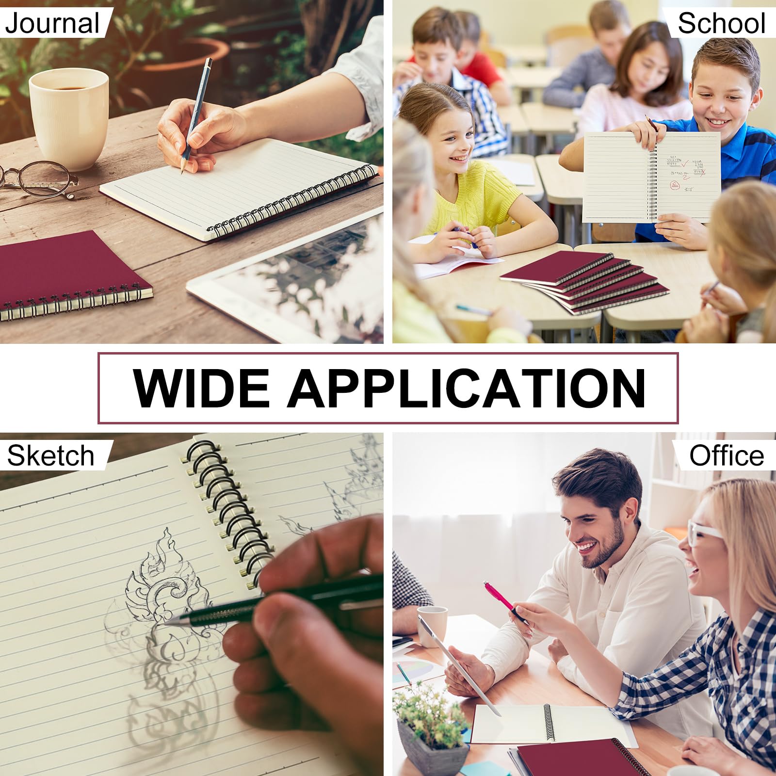 Yahenda Quaderno a spirale a righe per college, quaderni a righe, 21,3 x 14,9 cm, quaderni A5, carta spessa, per ufficio, affari, materiale scolastico (rosso vino, 18 pezzi)