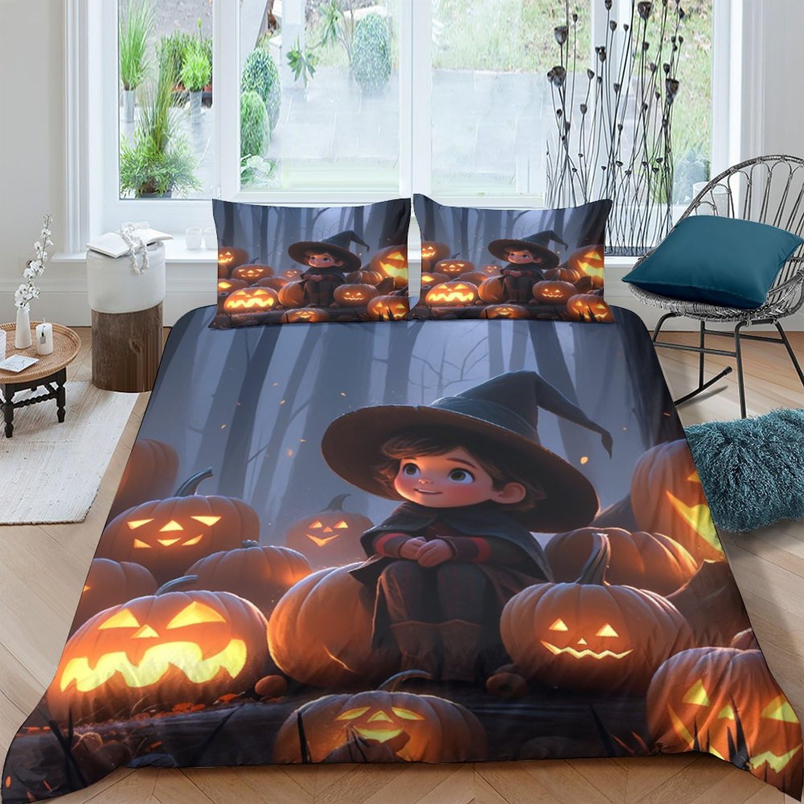 Housse de couette 3D enfant Halloween parure de lit anti-décoloration avec taie