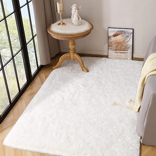 Miniatura 6 de Kimicole - Alfombra de área blanca crema para dormitorio, sala de estar, decoración del hogar, 6 x 9 pulgadas, bonita alfombra esponjosa para