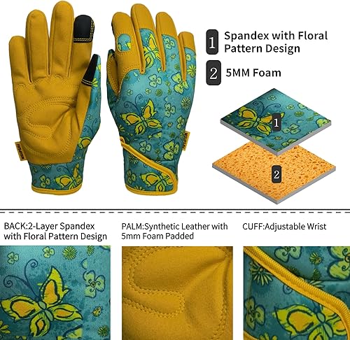 Miniatura 3 de MSUPSAV Guantes de jardinería a prueba de espinas y resistentes a pinchazos con agarre, guantes de jardín para mujeres, guantes de trabajo de cuero,