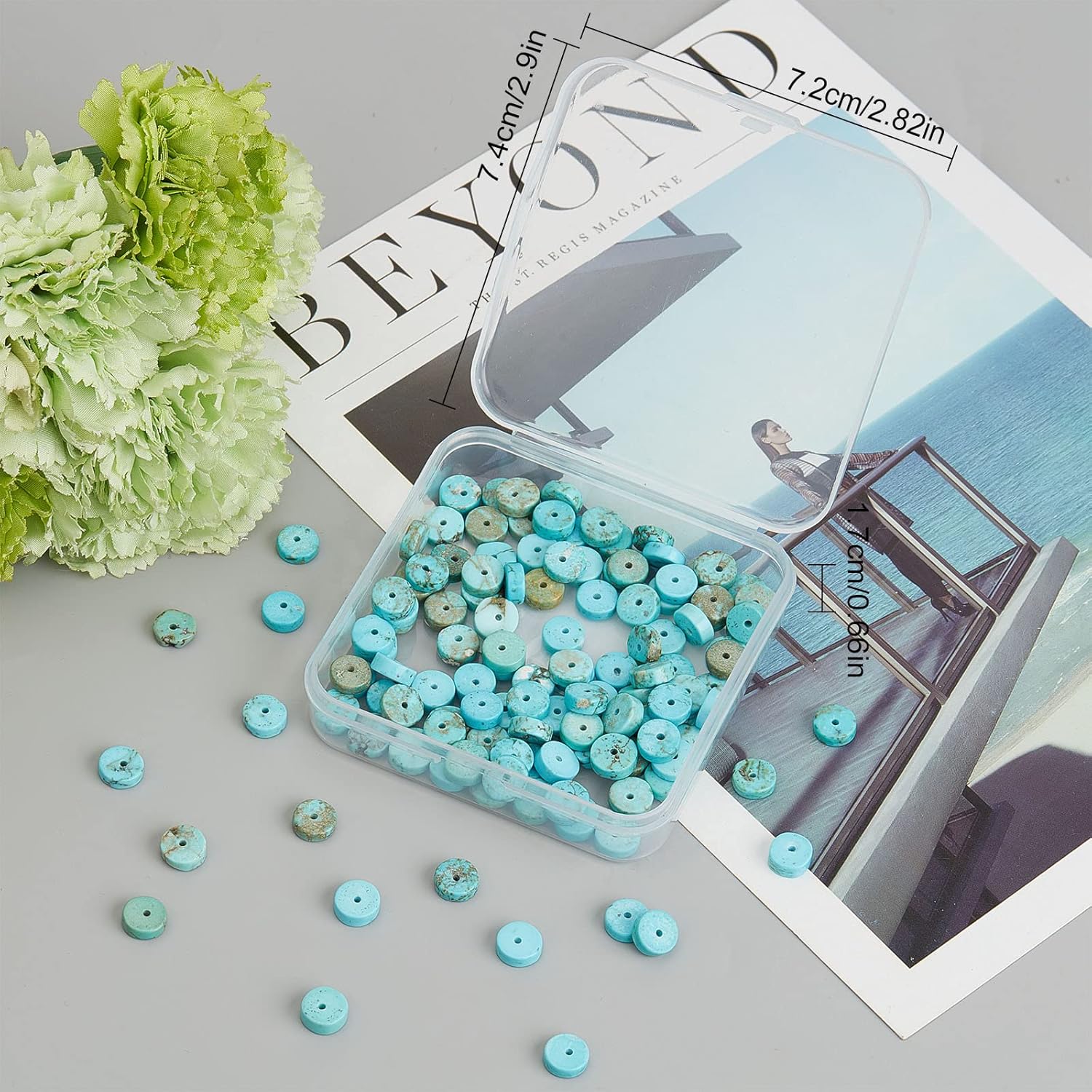 SUNNYCLUE 1 Box 122Pcs Gemstone Heishi Beads 8mm Natural Howlite Flat Round Beads Disc Stone Loose Spacers for Jewelry Making Beading Kit Turquoise Color Bracelet Necklace Supplies - Image 7