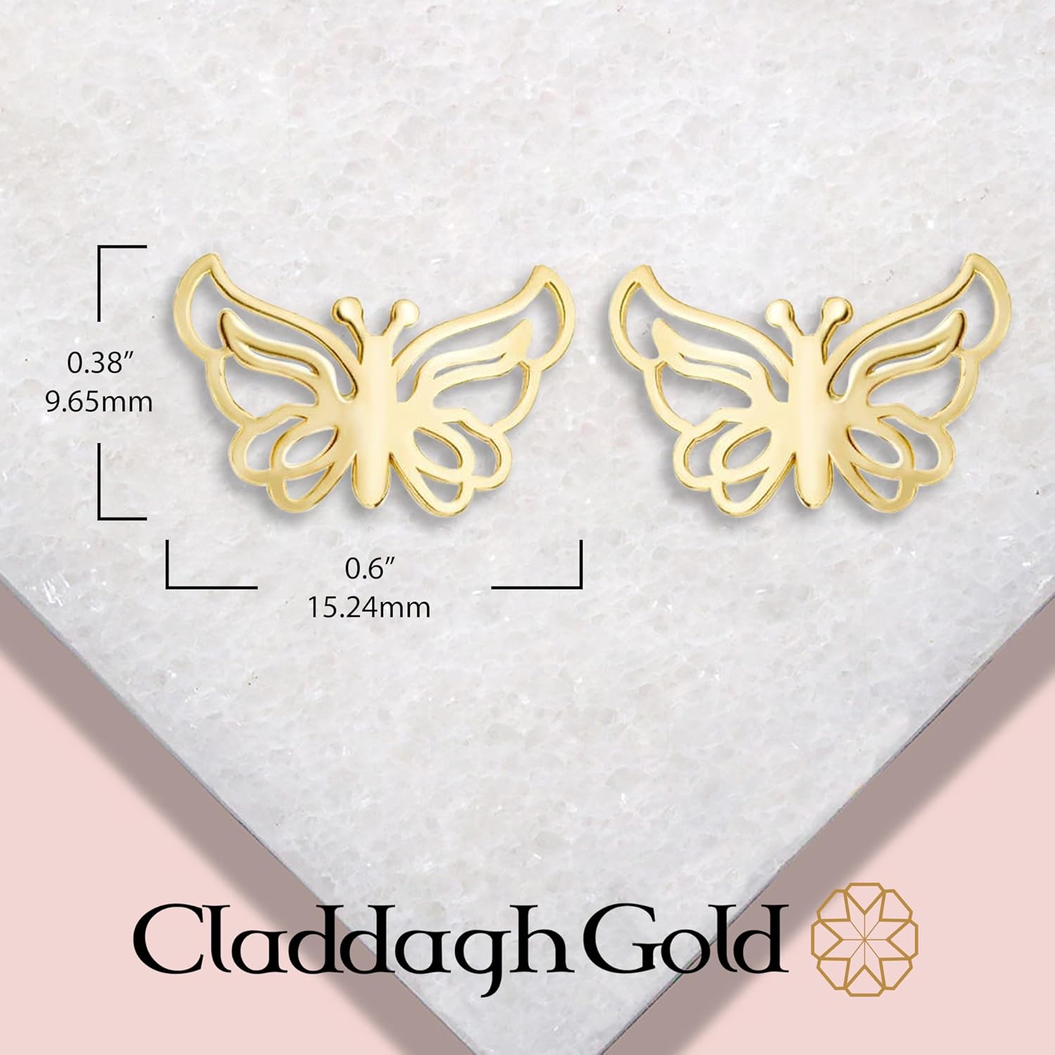Womens Yellow Solid Gold Butterfly Silhouette Stud Earrings 0.38" - Choice of 10K or 14K