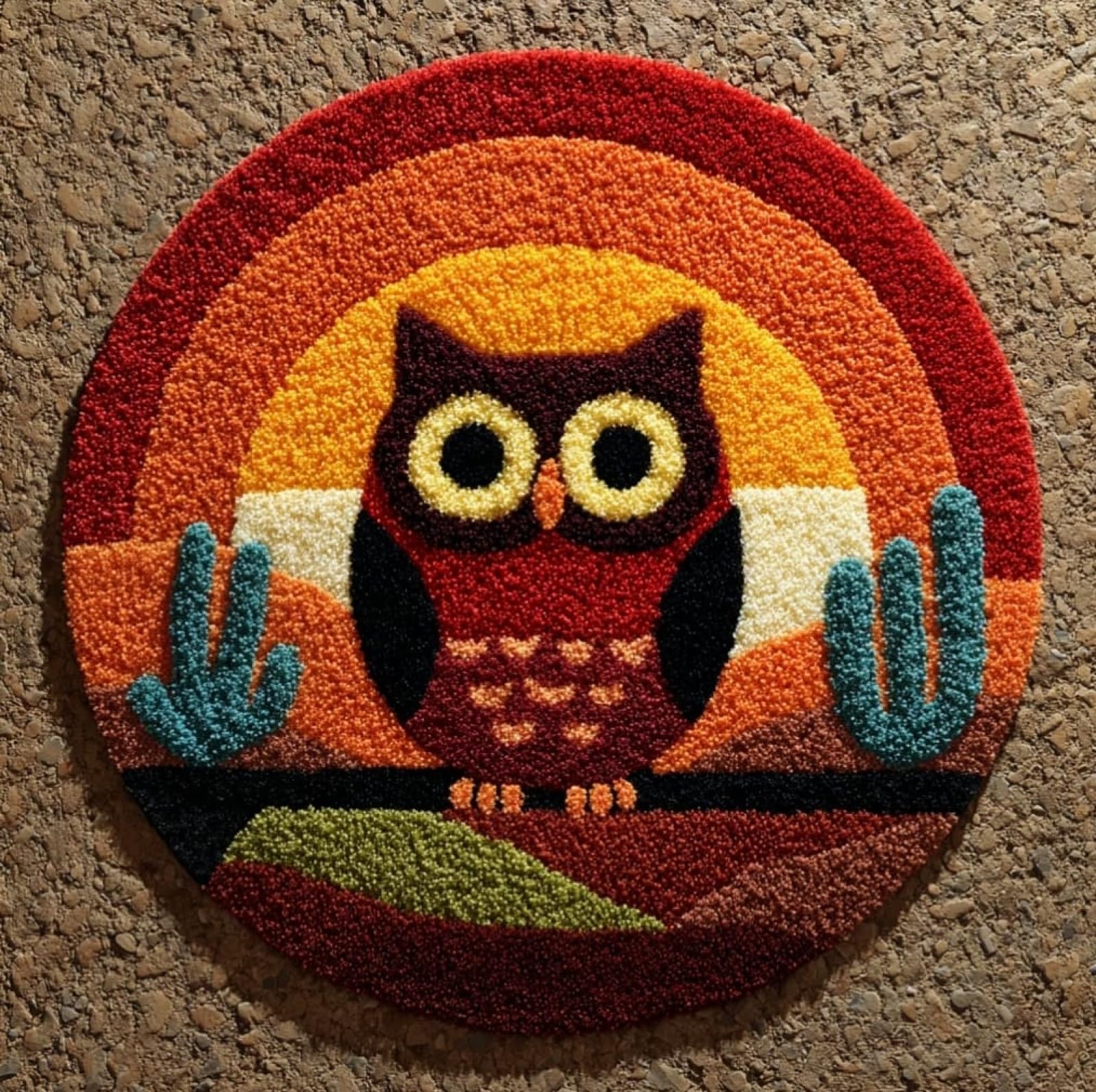 WallustrioaW Latch Hook Rug Kits,DIY Latch Hook Rug,Owls at Sunset,Home Carpet Floor mats Making Canvas Kits,Embroidery Needlework DIY Crafts,50x50cm