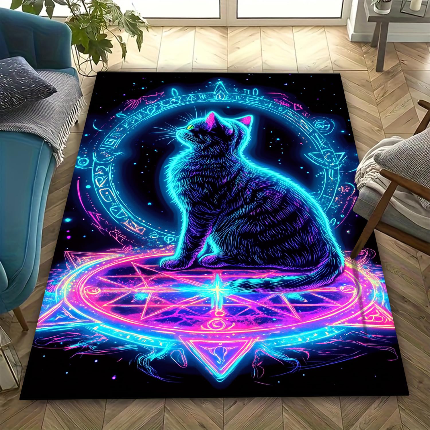 Tapis de salon chat 3D pour créer un coin canapé cosy et moderne