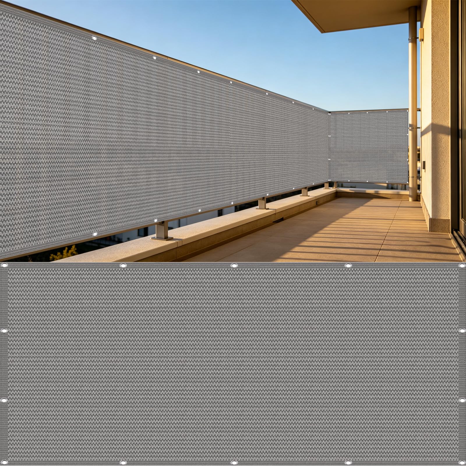 Brise Vue Balcon 120 x 300 cm en HDPE 220G M², Protection UV, Protection Contre Vent, Soleil et Respirabilité, Paravent Extérieur Écran avec Attaches de Câble pour Patio, Gris