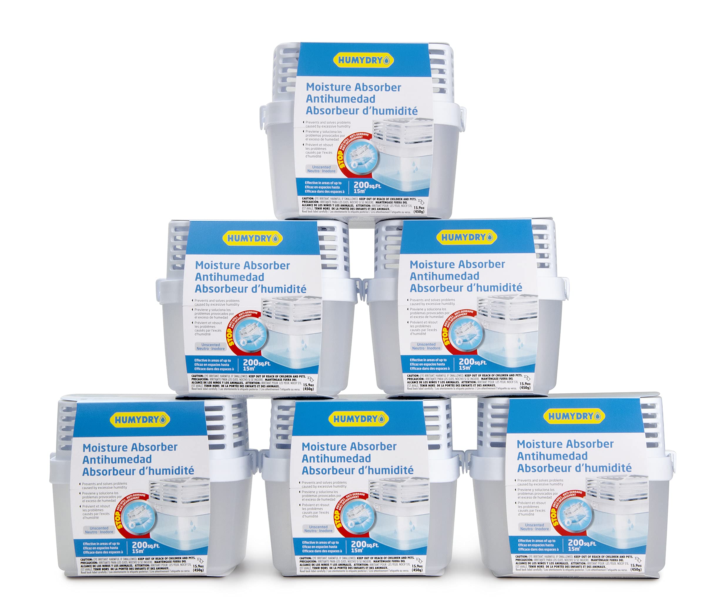 HUMYDRYBY HUMEX S.A. Pack of 6 non-electrical dehumidifiers Premium - Ideal as Moisture Absorbers for Living Rooms, Bedrooms, Bathrooms, and Garages - Refillable Includes 6 refills - Medium Size -