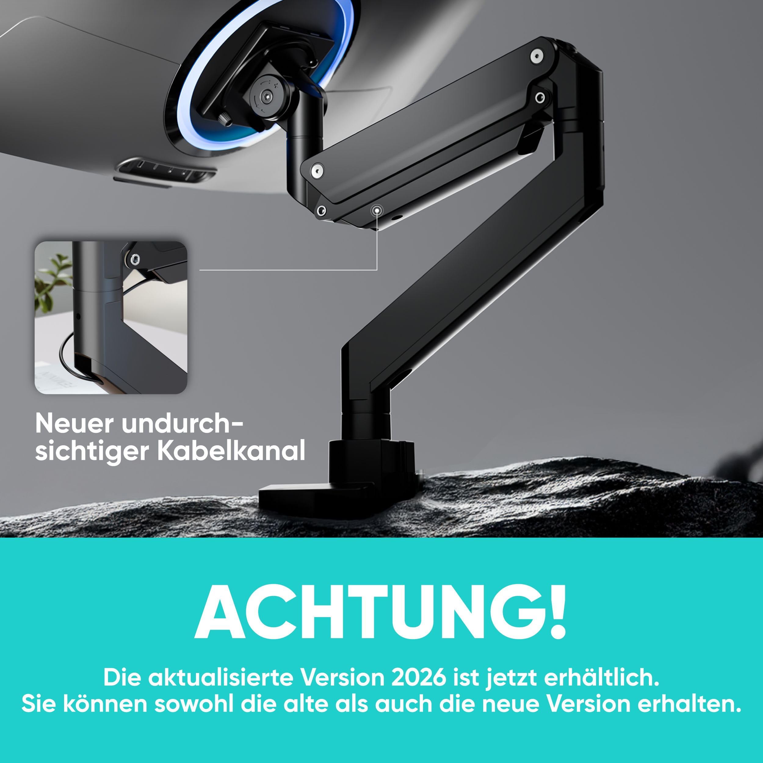 ONKRON Monitor Halterung 17-57 Zoll, bis 27 kg, max VESA 200x200, G130-B | Ultrawide Monitorarm bis 58,5 cm ausziehbar, Gasdruckfeder, schwenkbar, drehbar, Klemm-/Bohrmontage; für Büro & Gaming