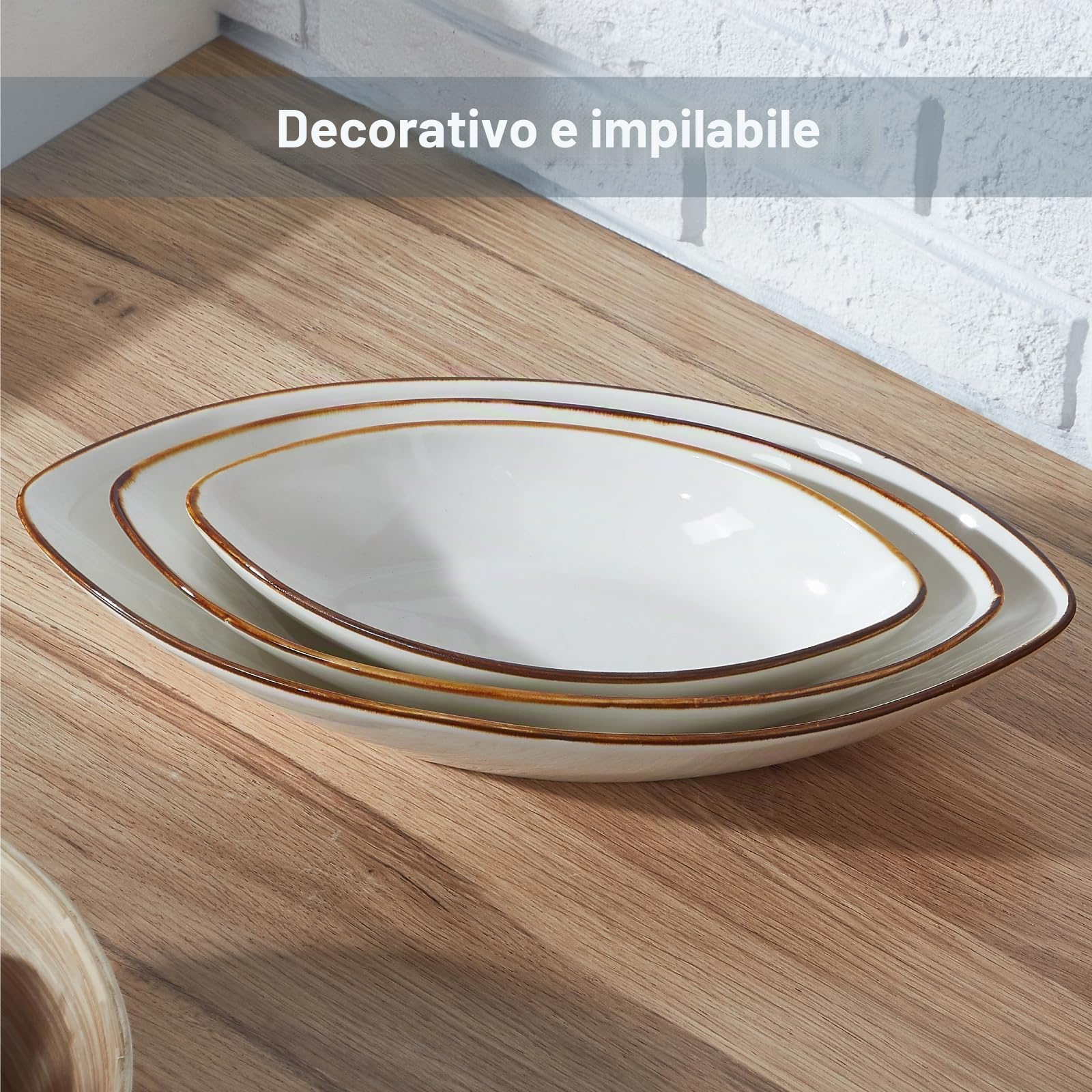 ONEMORE Set di 3 Piatti da Portata Ovali Bianchi, Piatti in Porcellana Grandi, Piatti da piccole a grandi 25.5/30.5/35.5 cm, Set di Piatti in Ceramica