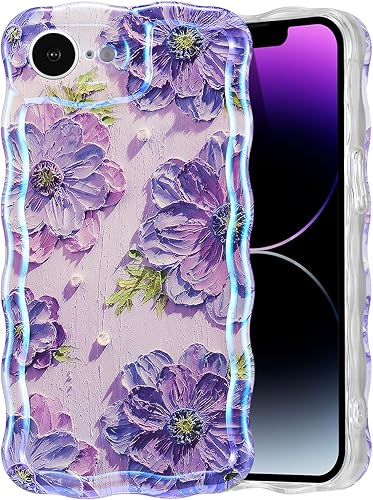 Miniatura 100 de EYZUTAK - Funda protectora de TPU para iPhone 12 Pro, estilo retro colorido, diseño láser brillante de pintura al óleo, estampado floral, borde Azul