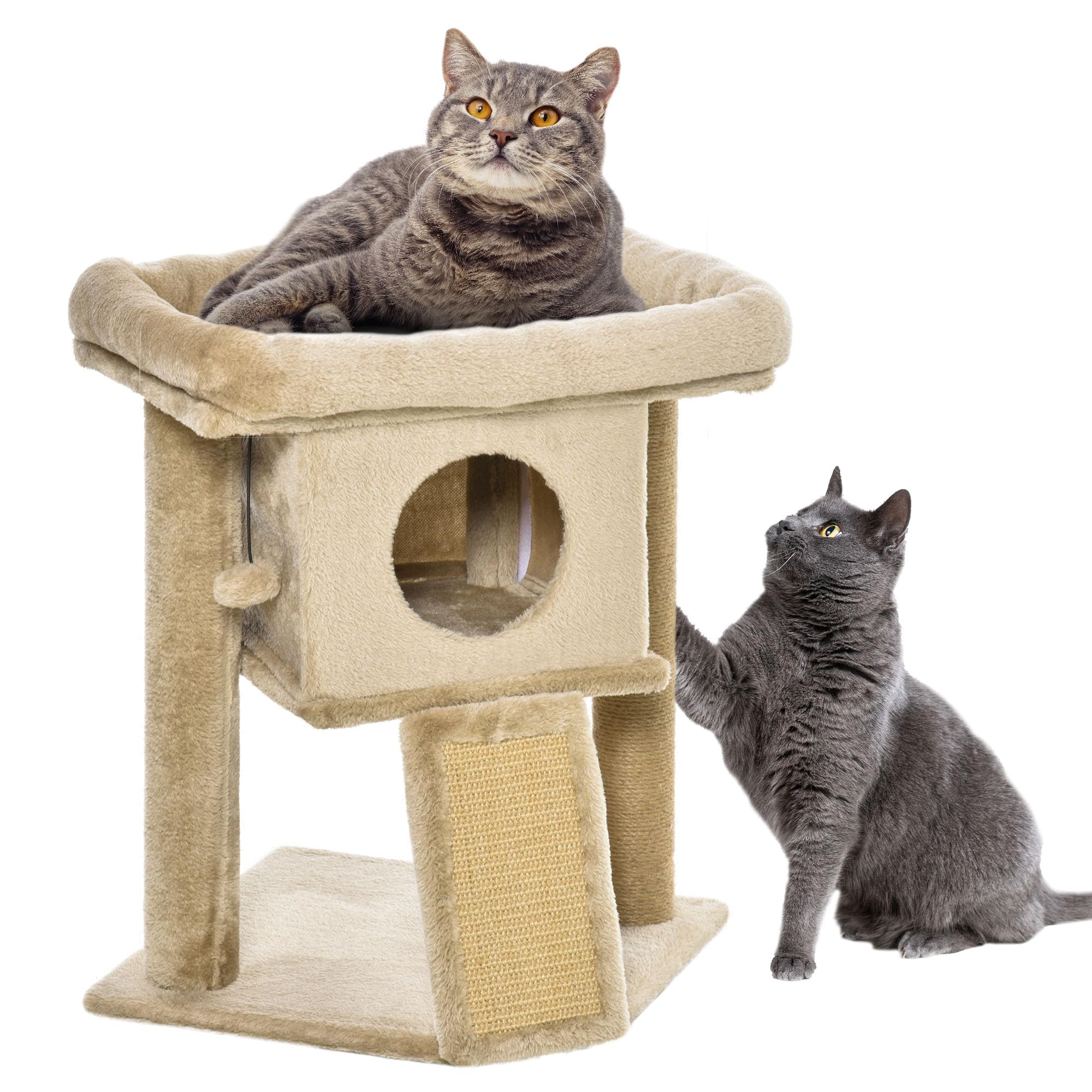 PawHut Cat Tree Tower for Indoor Cats Cat Scratching Post Climbing Activity Centre w/Jute Scratching Pad, Toy Ball, Cat House - Coffee — image 1