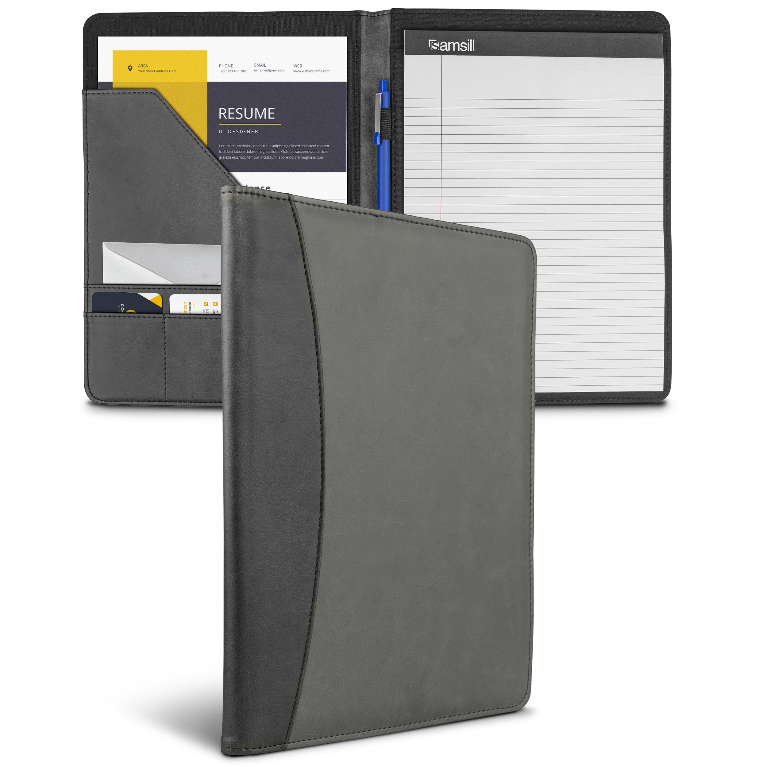 Samsill Two-Tone Padfolio, Resume Portfolio, Business Portfolio, with 8.5 x 11 Writing Pad, Gray & Black