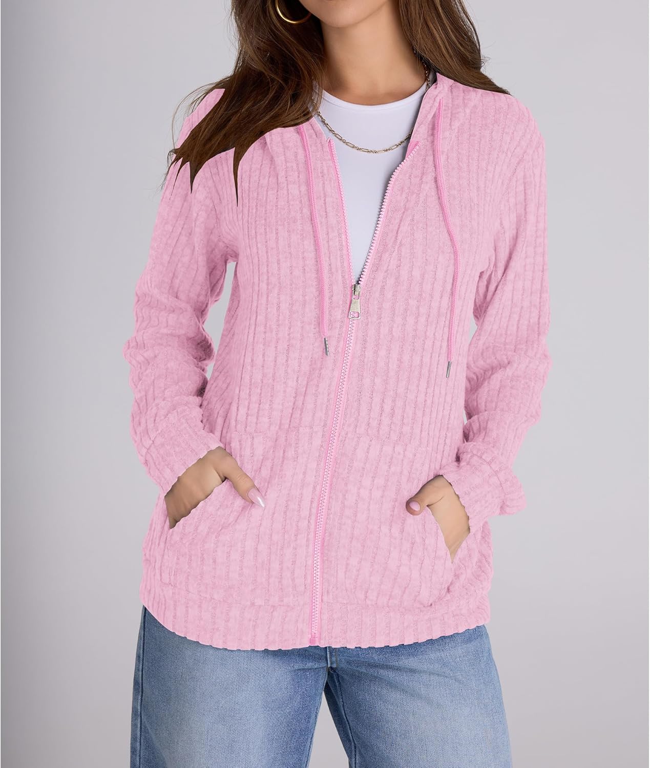 Zip Up Hoodie Women Oversized Sweatshirt Long Sleeve 2026 Fall Outfit Lightweight Jackets Workout Clothes - Image 4