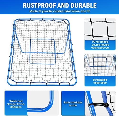 Miniatura 8 de Red de rebote de lanzamiento de béisbol, objetivo de bateo de 9 hoyos, redes de entrenamiento de softbol con zona de ataque, 2 redes de