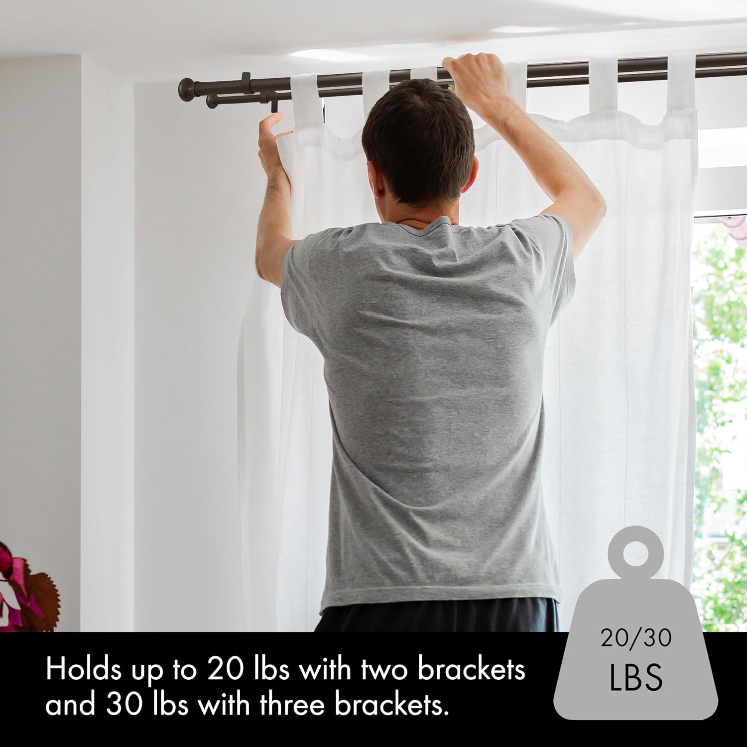 Meriville 1-Inch Diameter Prima Telescoping Double Window Treatment Curtain Rod, 84-Inch to 120-Inch, Oil-Rubbed Bronze