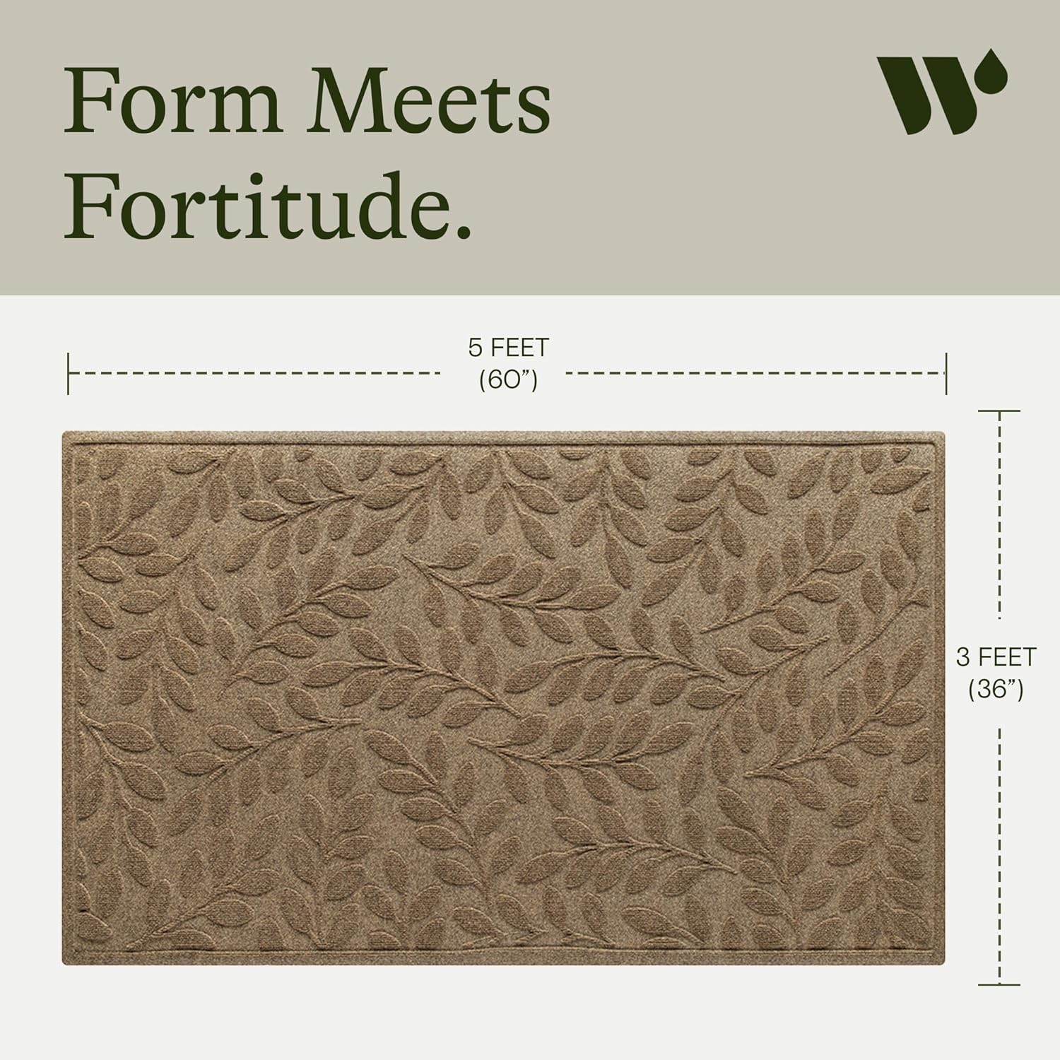 WaterHog Welcome Mat for Indoor/Outdoor, 3’ x 5’, Made in USA, Durable & Water-Resistant, Dirt Trapping Mat, Decorative Front Door and Entryway Rug, Brittney Leaf Design, Camel - Image 2