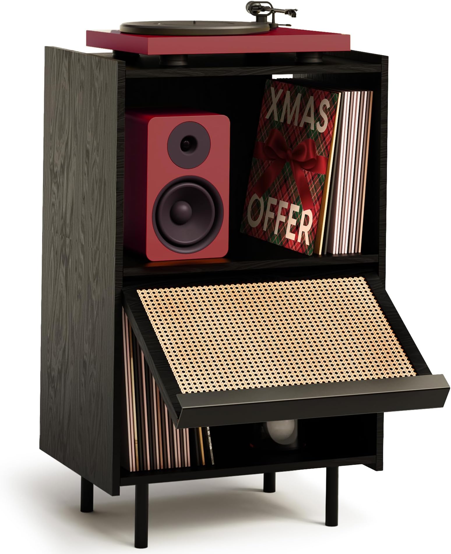 Vefunk Rattan Turntable Stand Holds 190 Vinyl Records