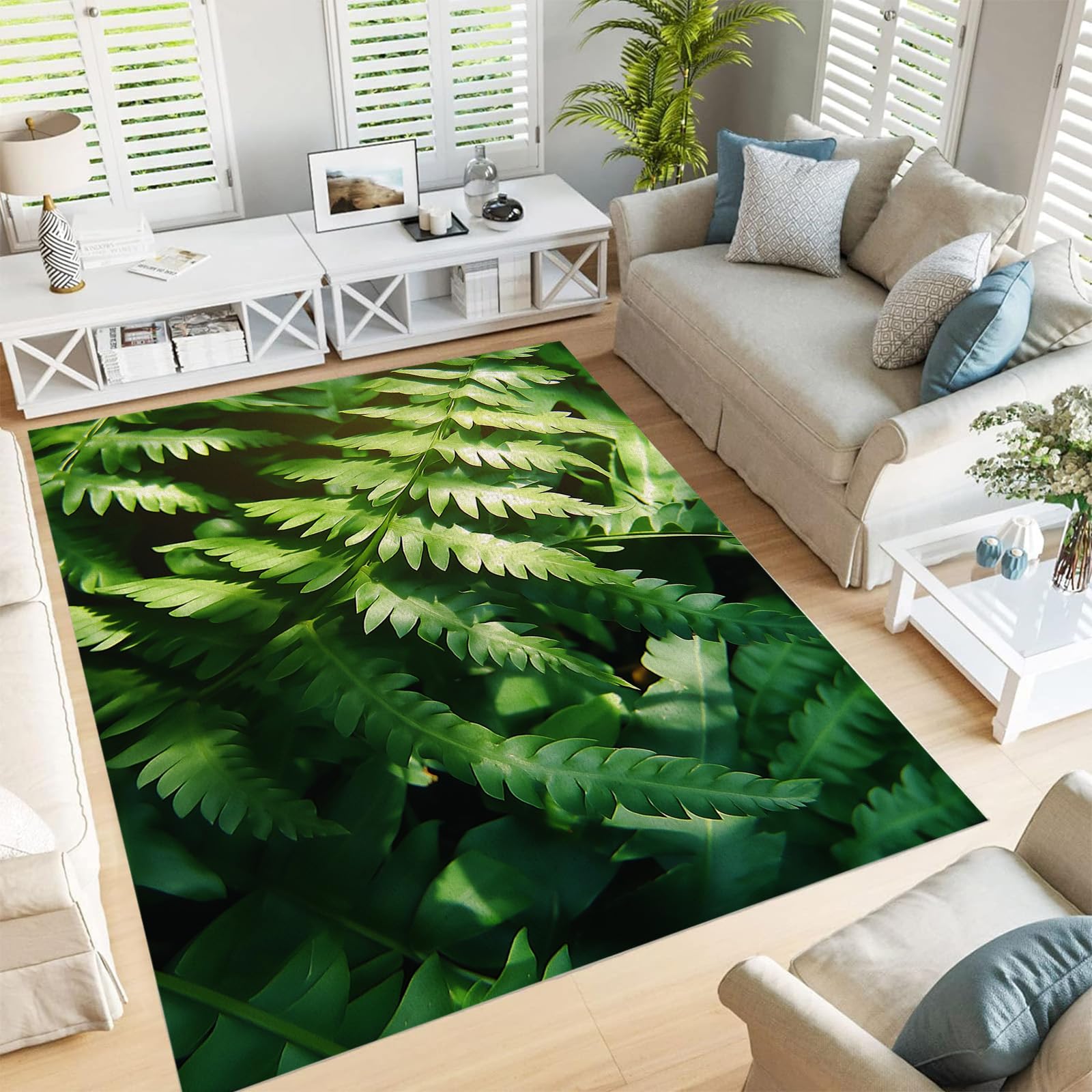 Tapis moderne feuilles vertes 120x180 pour salon, chambre et salle à manger