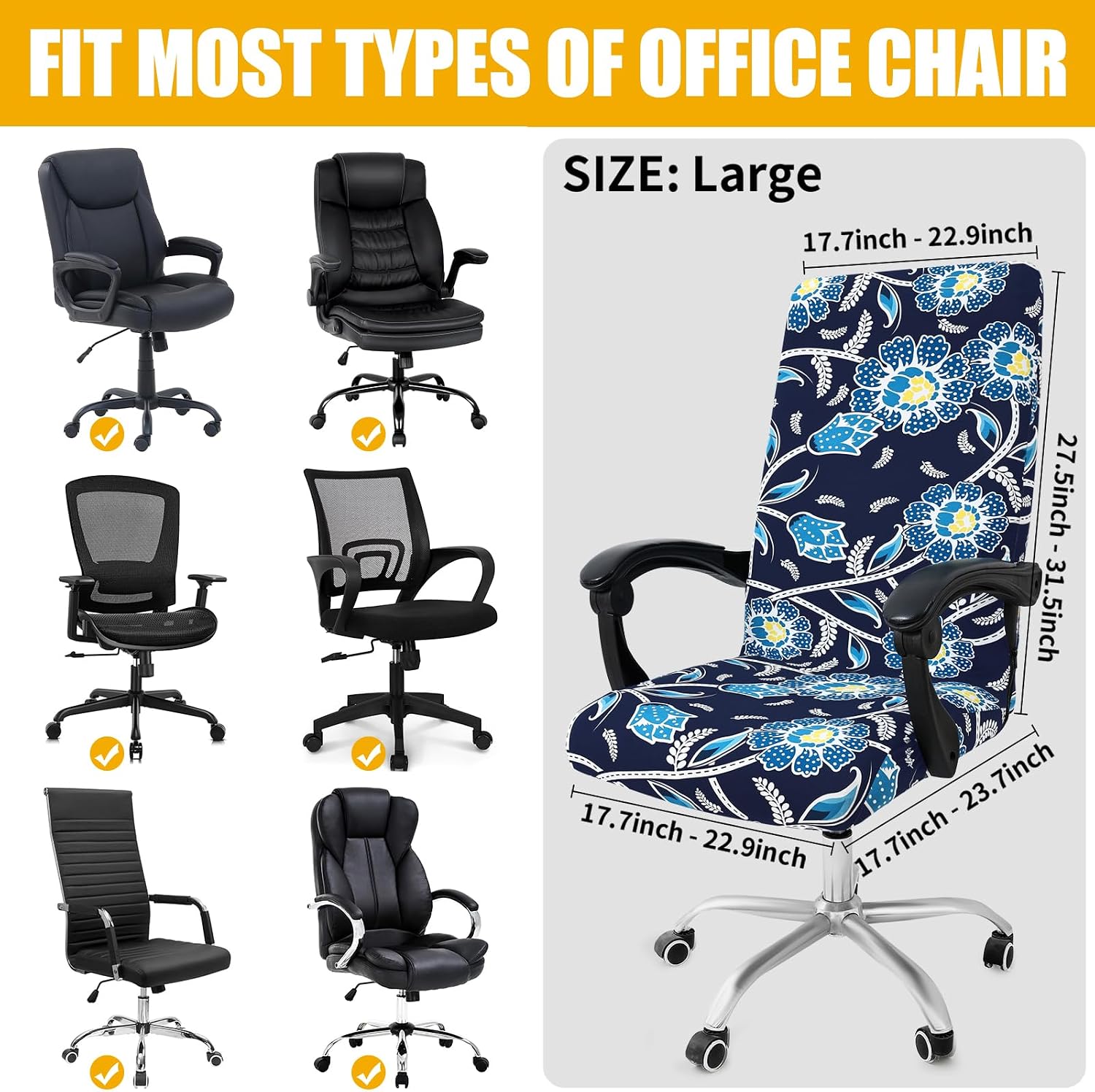 Smiry Stretch Printed Office Computer Desk Chair Covers, Midnight Blue image 5