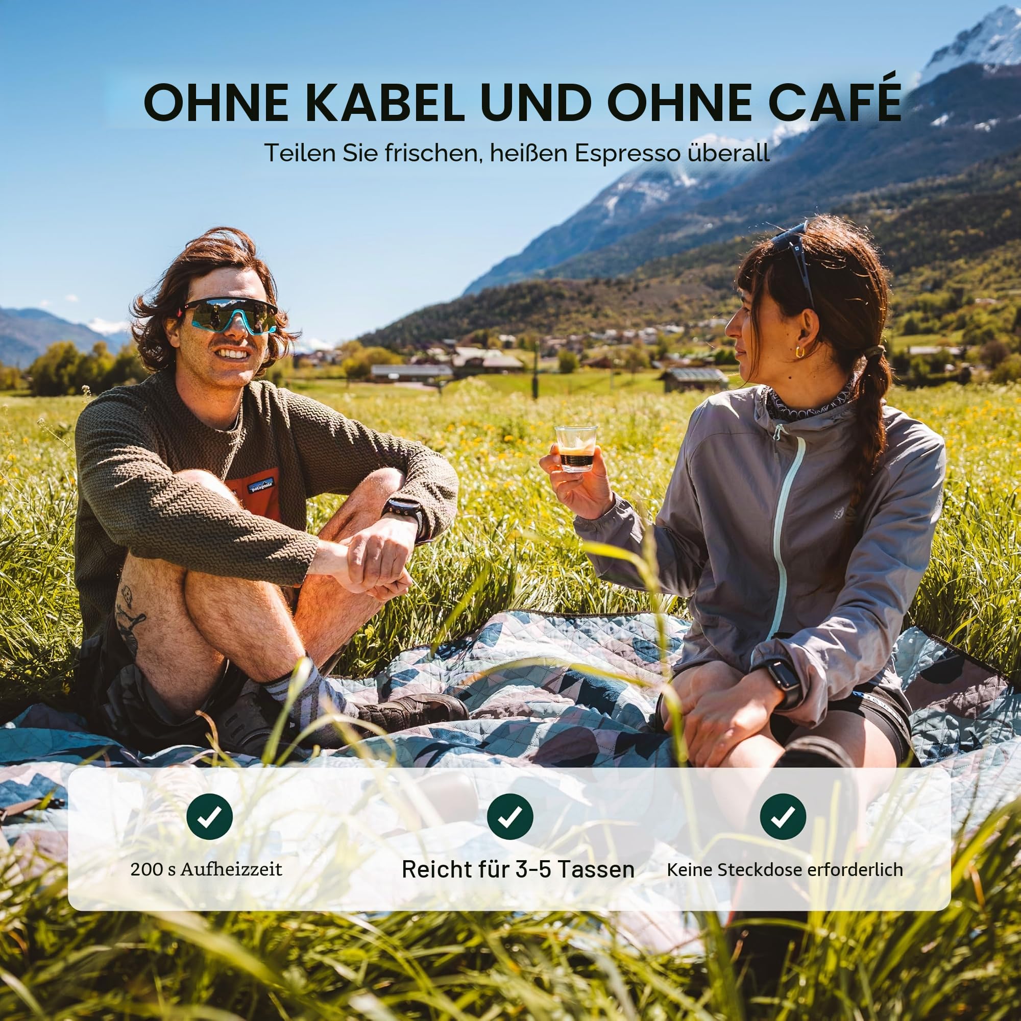 OutIn Nano tragbare Espressomaschine und OutIn Fino tragbare elektrische Kaffeemühle im Set