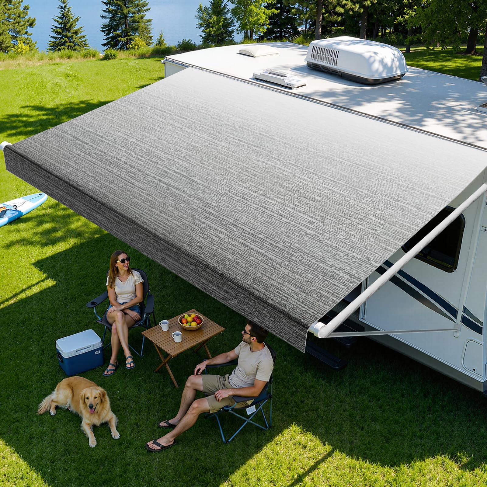 Photo 1 of ***STOCK PHOTO FOR REFERENCE ONLY***15FT RV Awning Fabric Replacement, 14'2" Fabric, 19.5oz, Gray