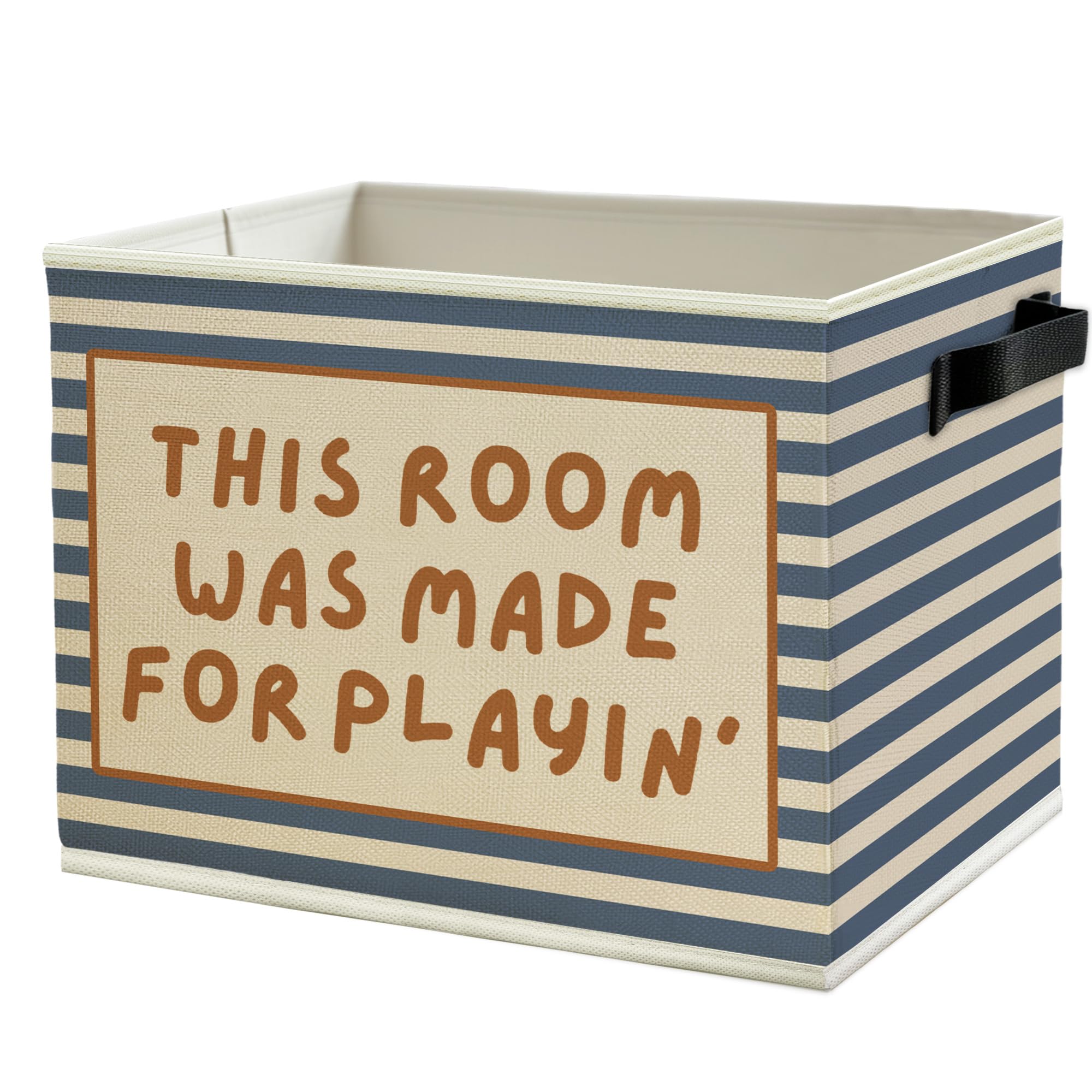 Blue Striped Kids Playroom Storage Bins Box with Handles, This Room Was Made for Playing Collapsible Basket Organizer for Kids Nursery Bedroom Bathroom Playroom Books Clothes