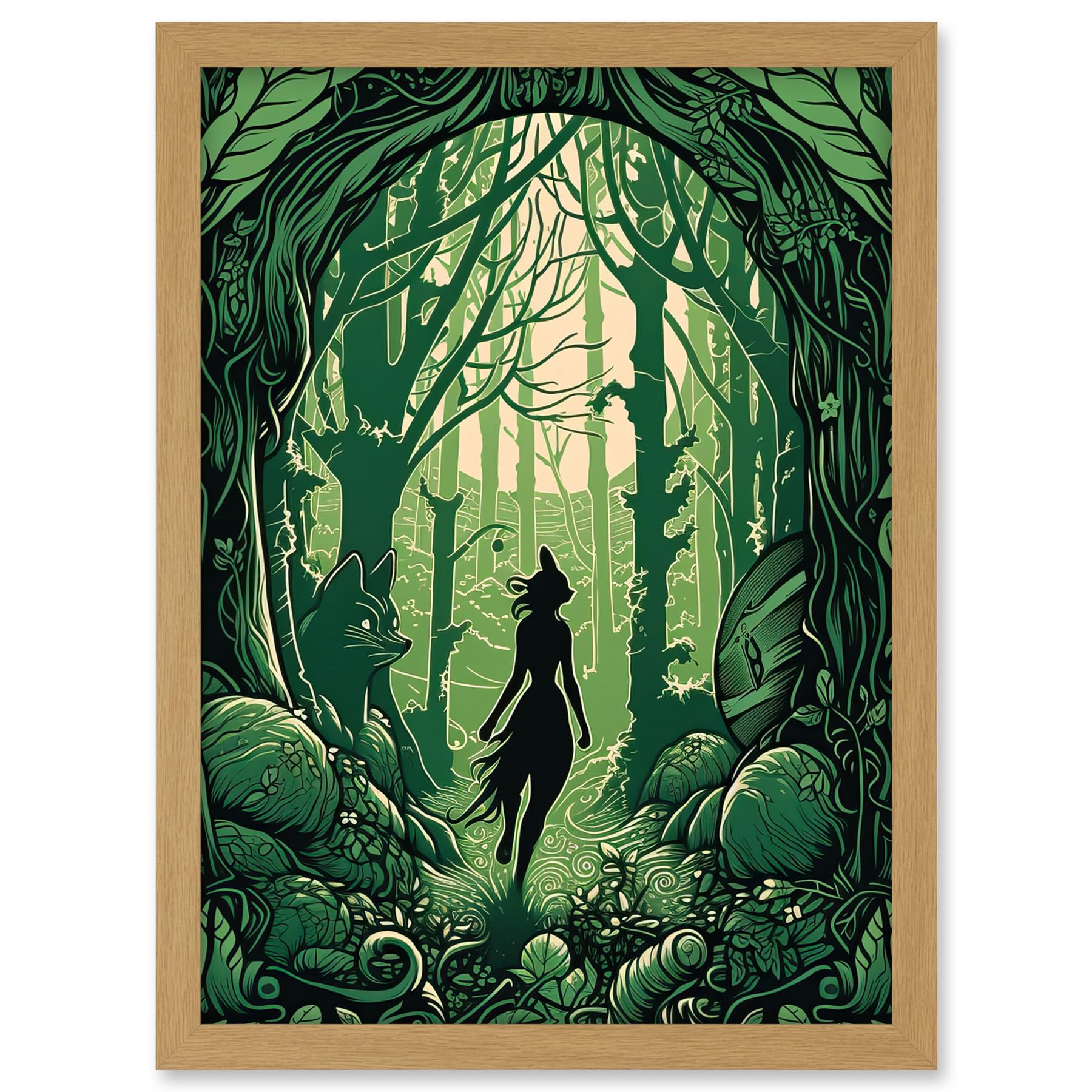 Artery8 Anthropomorphic Fox Silhouette Forest Art Nouveau Artwork Framed A3 Wall Art Print