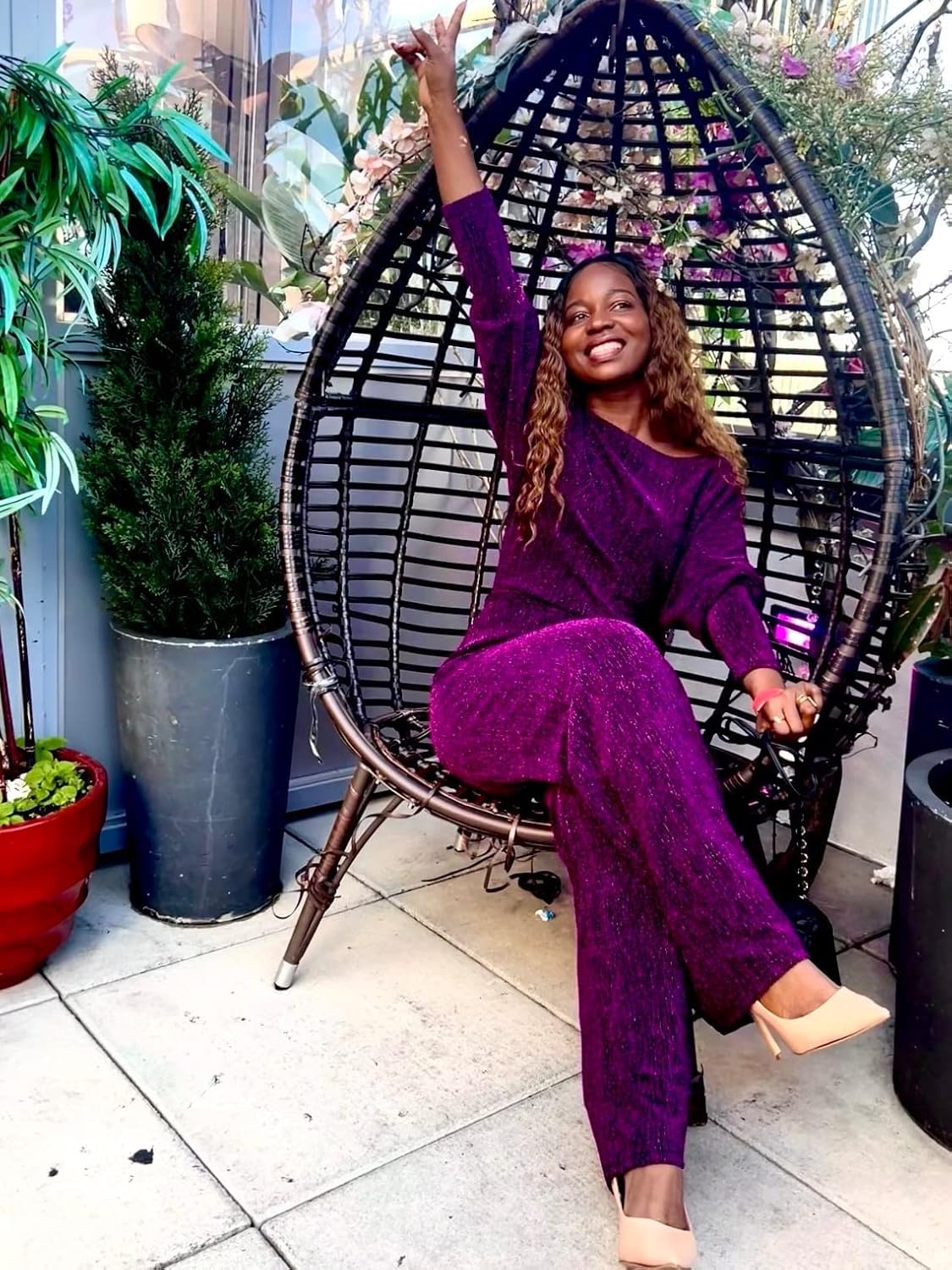 ZonJie Jumpsuits for Women Elegant Sexy Sparkly Sequin Off Shoulder Pants Long Sleeves Wide Leg Clubwear Rompers - Image 3