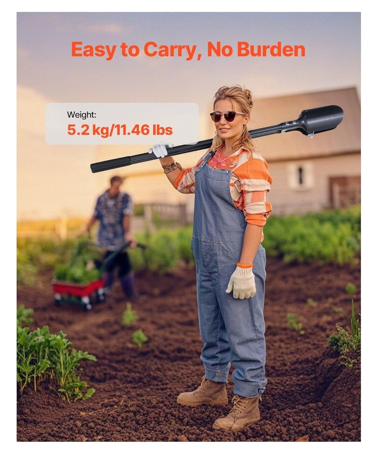 Post Hole Digger 57.5 Inch, Manual Hole Digger with Carbon Steel Handle & Scale Marks, 5.71" Digging Diameter, Heavy Duty Garden Tool for Planting, Fencing