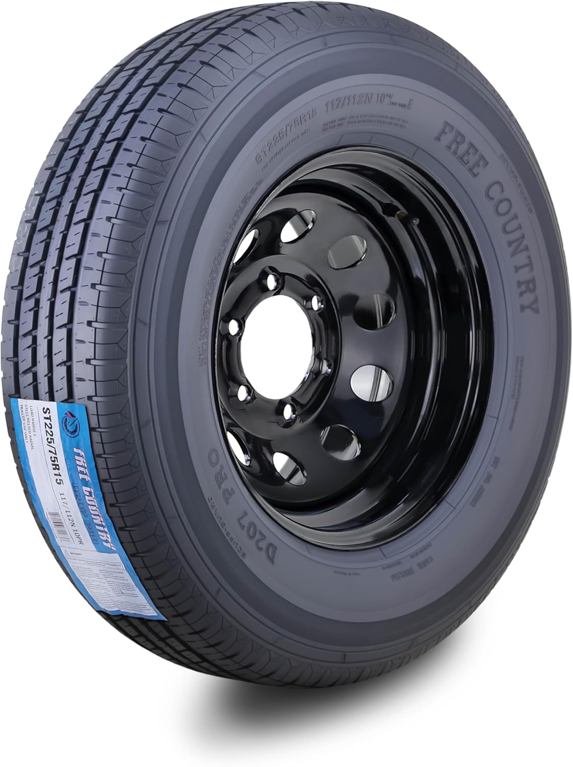 Free Country Trailer Tire Wheel Assembly ST225/75R15 10-Ply E 117M 6 Lug on 5.5" PCD Black Mod Rim
