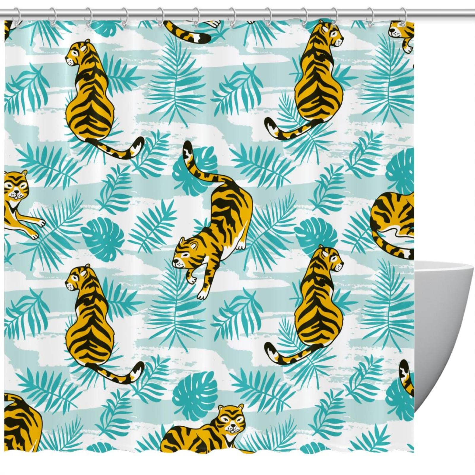 Rideau de douche tigre king size en tissu lavable pour grande salle de bain