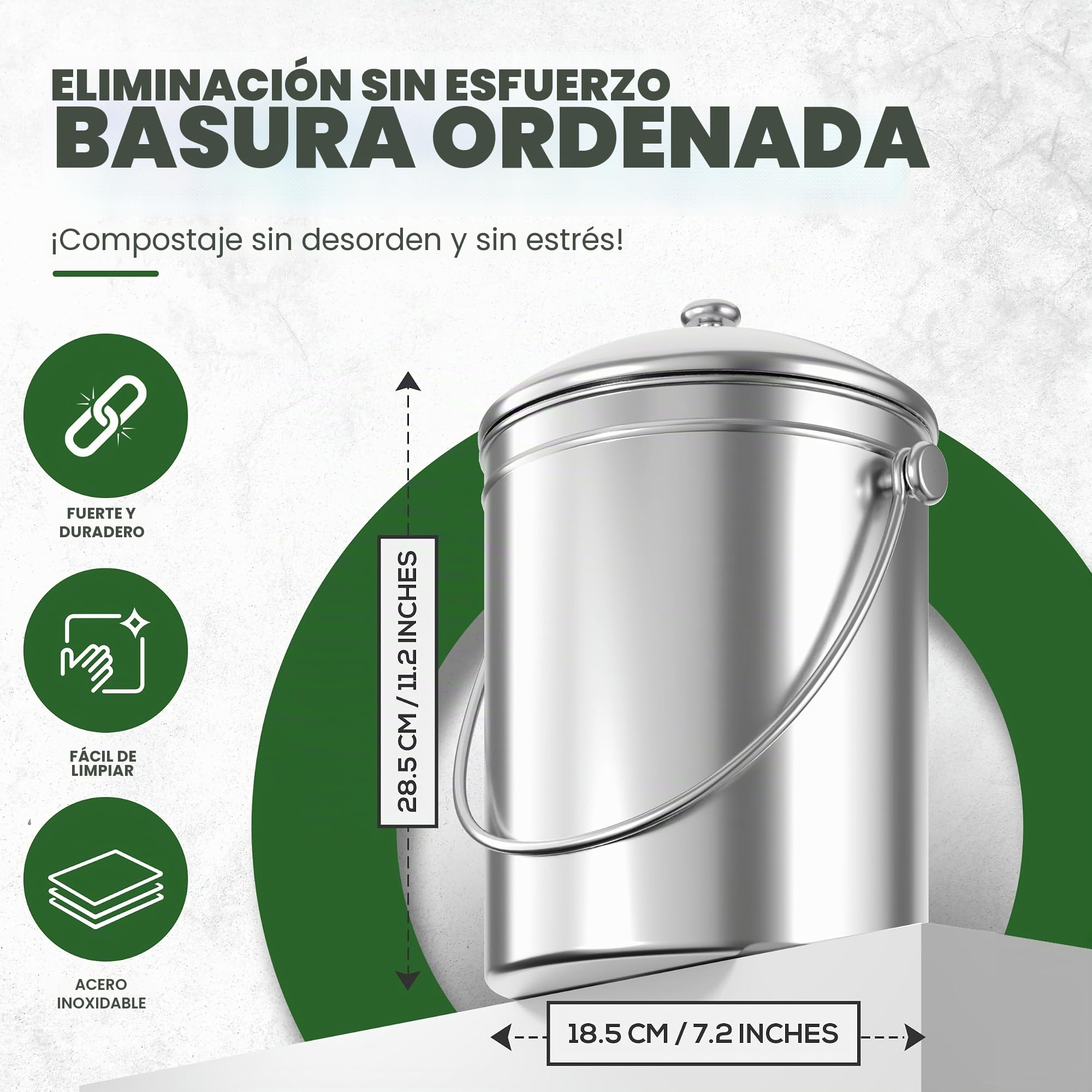 Acero Inoxidable Recipiente de Compost para hogar, 1.3 galones(5L) - por Utopia Kitchen