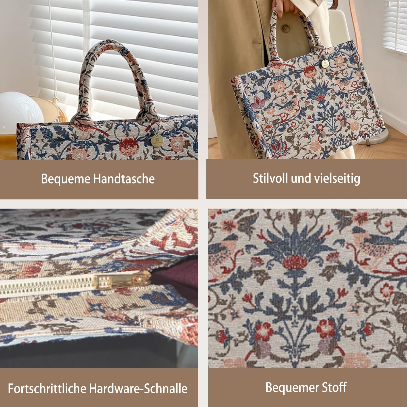 CORIOS Damen Laptoptasche Aktentasche mit Ethnischen Druckmustern Böhmische Schultertasche Canvas Tote Handtasche Sommer Strand Tasche Mode Henkeltaschen für Urlaub Reise Strand Shopper Beige