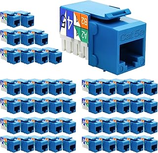 Beszin Cat.5E RJ45 110 Type Keystone Jacks (Cat.5E, 50-Pack, Blue)