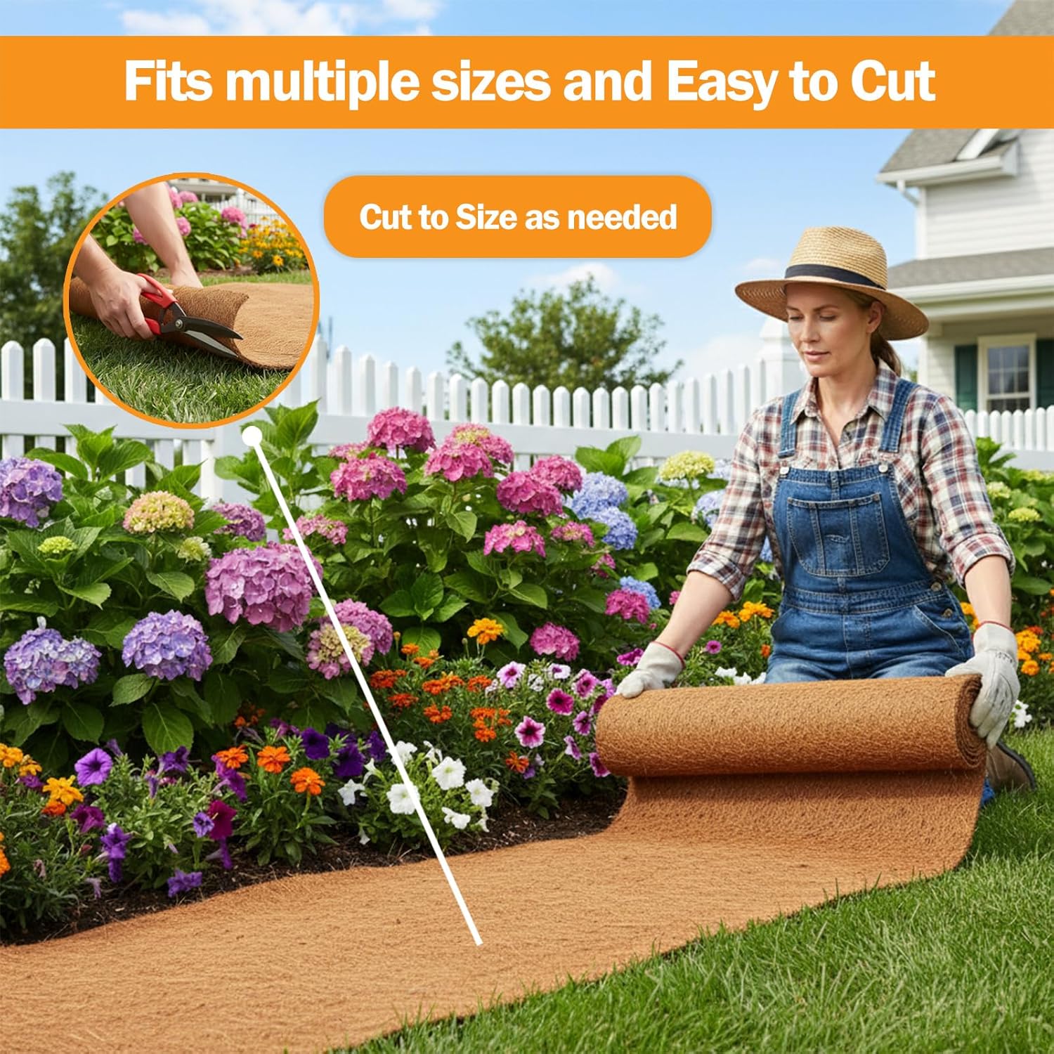 Coco Coir Mulch for Landscaping, 16x120 Inch Coconut Fiber Grass Seed Mat Roll, Coco Liners for Planters and Pet Pad, Plant Covers from Animal Dirt and Tree Protectors