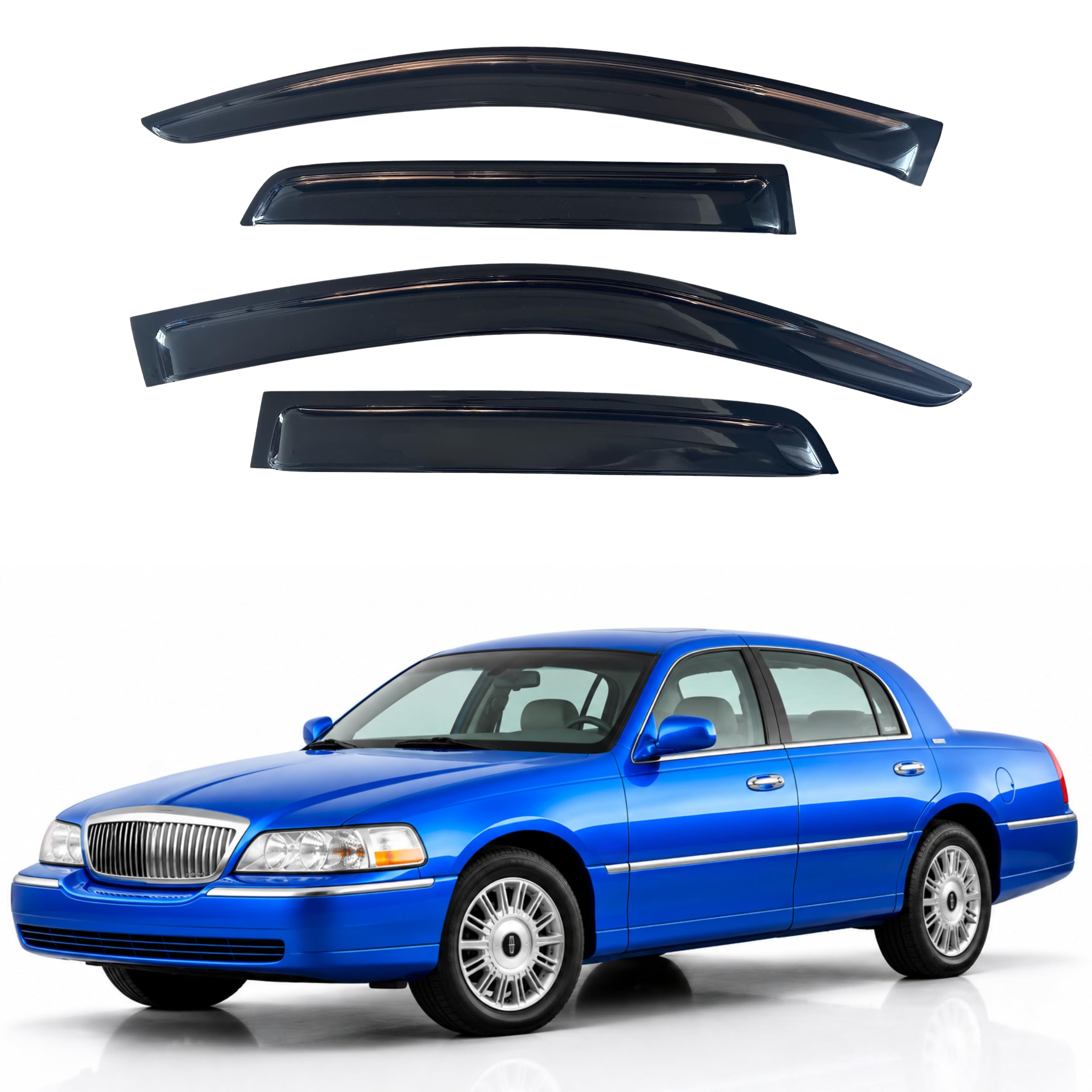 IG Window Visors Fit for 1998-2010 Lincoln Town Car, Out-Channel Rain Guards Vent Wind Deflectors 4PC, Car Accessories for 98-10 Lincoln Town Car