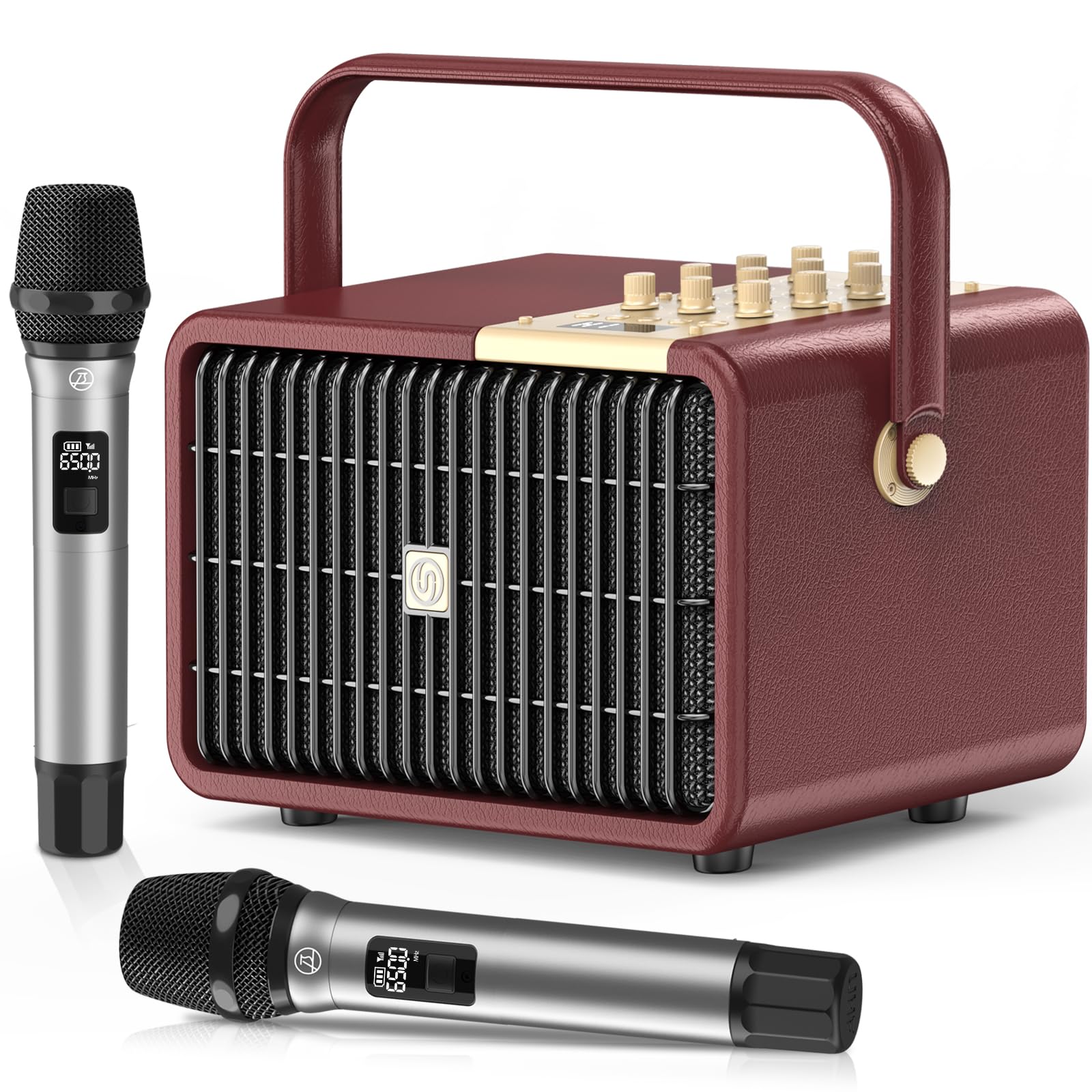 320W Potenza di Picco Macchina per Karaoke per Sistema di Cassa Portatile Bluetooth Regolazione Bassi/Acuti con 2 Microfoni Wireless UHF per Feste a Casa, Matrimoni, Eventi All'aperto