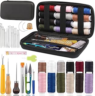 Upholstery Repair Sewing Kit, Heavy Duty Sewing Kit with Leather Sewing Needles, Curved Needles, Upholstery Thread, Sewing Awl, Seam Ripper, Leather Sewing Kit for Tent, Sofa, Canvas, Shoes, Carpet
