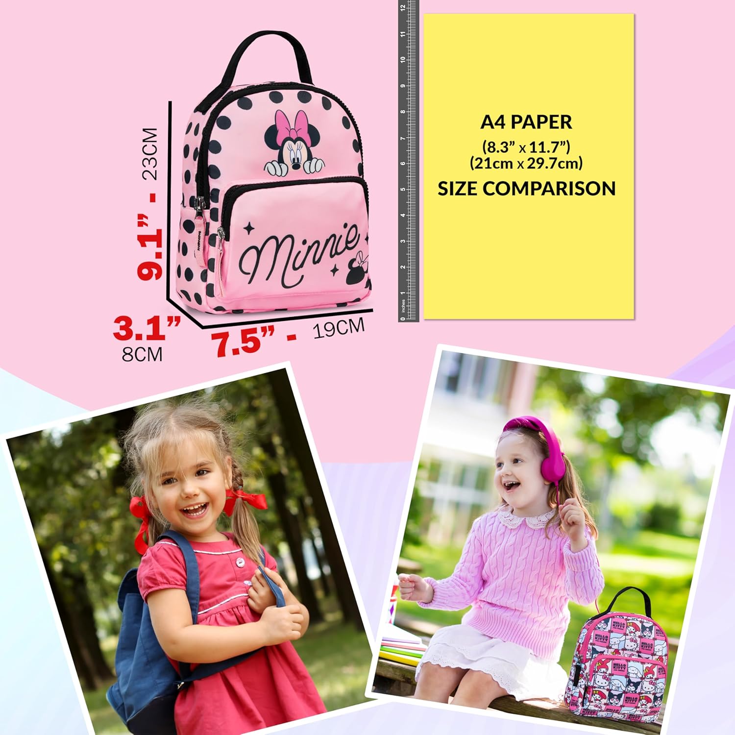 Get Trend Disney Minnie Mouse Mini Backpack for Girls Toddlers 9x7” Travel Bag Cute Bag for Daycare Trips Vacation Fashion Gifts for Girls (Pink Minnie Mouse)