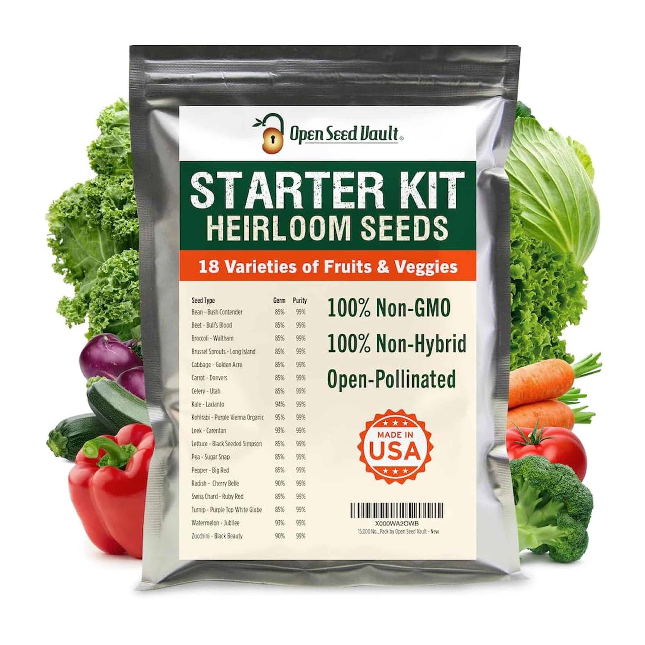 Open Seed Vault |15,000 Heirloom Seeds | 18 Seed Types | Survival Seeds | 2026 Season | Non GMO Vegetable and Fruit Seeds | Planting Outdoor & Indoor Garden
