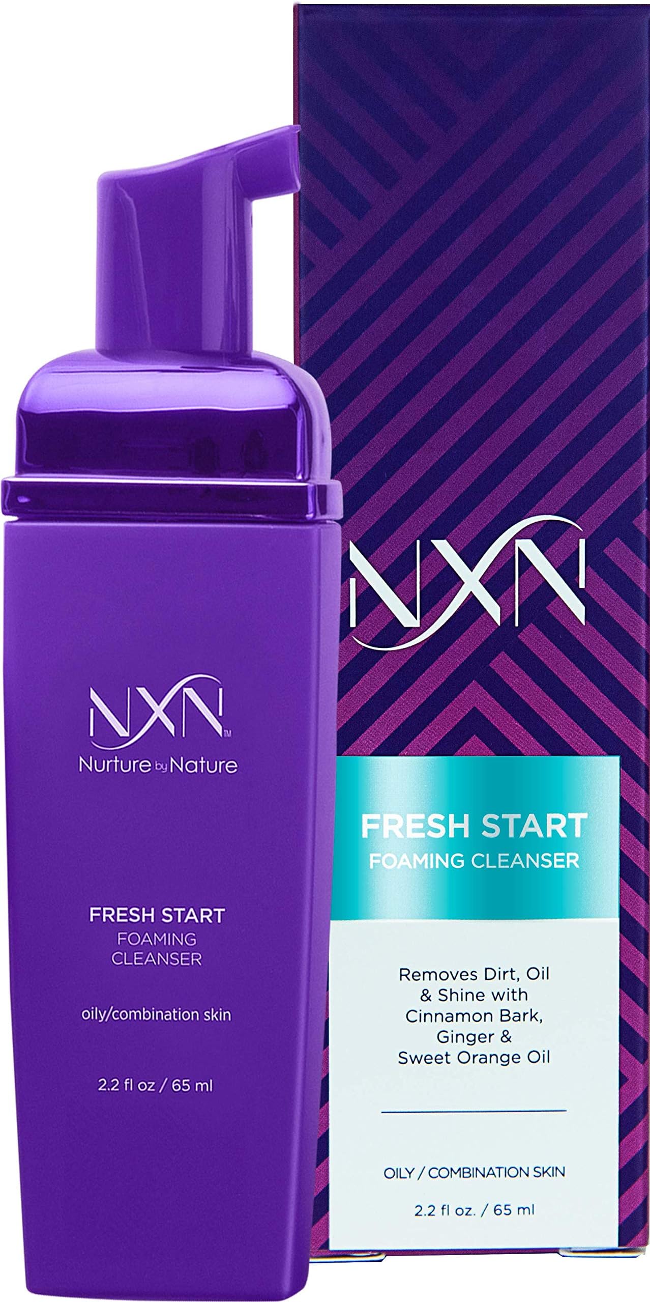 NXN Foaming Facial Cleanser & Makeup Remover for Oily/Combination Skin - Face Wash with Cacay Oil, Cinnamon Bark & Ginger - 2.2oz