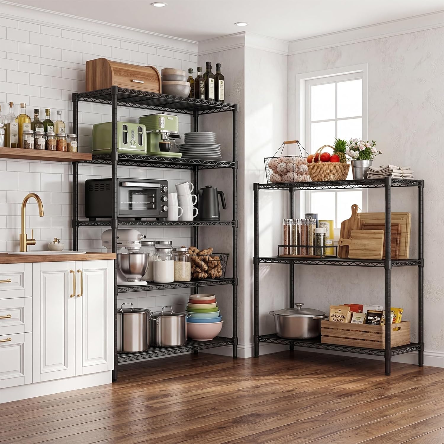 47" H x 48" W x 20" D Wire Shelving Unit, 3-Tier Adjustable Metal Storage Rack, 1200 lbs Capacity per Unit, Pantry Laundry Garage Utility Shelf, 1 Pack