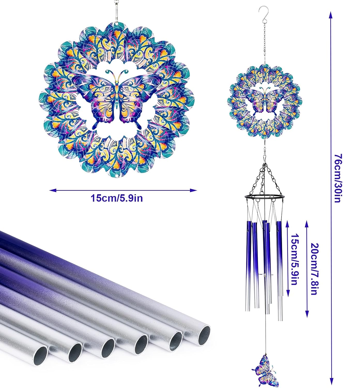 TUOKING Wind Chimes for Outside Butterfly Wind Spinner Windchimes Hanging Decoration for Outdoor Yard Garden Patio, Unique Gift for Mom,Women,Chimes Lovers - Image 4