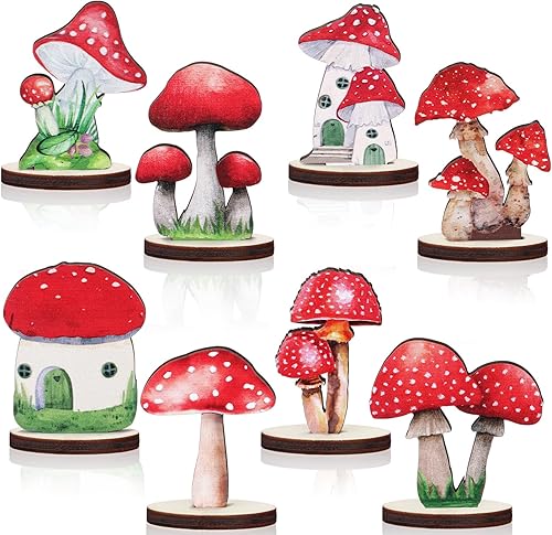 Thyle 16 piezas de decoraciones de fiesta de hongos de madera Centros de mesa de bosque de hadas Decoraciones de bosque encantado Tapa de mesa de