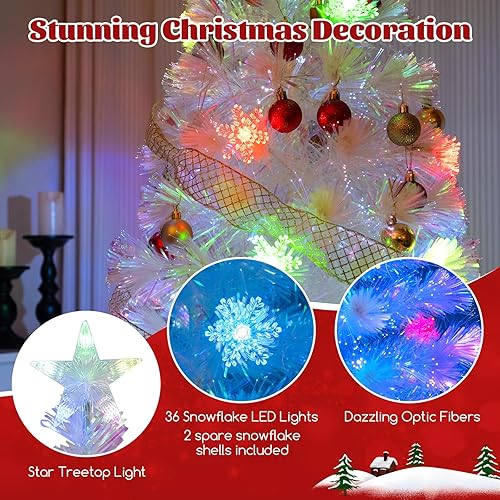 Miniatura 3 de GOFLAME Árbol de Navidad preiluminado de 6 pies, árbol de Navidad de fibra óptica artificial con estrella superior iluminada, hojas iridiscentes, 36