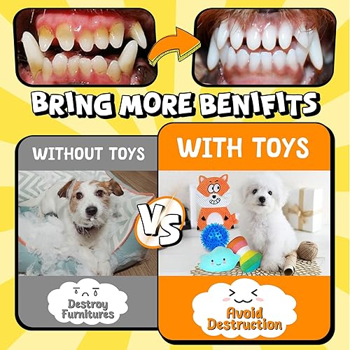 Miniatura 6 de Zeaxuie Paquete de 9 juguetes para cachorros para dentición, juguetes masticables para cachorros con bonitos juguetes chirriantes para perros,