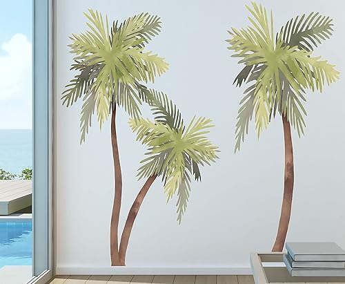 Miniatura 6 de Calcomanía de pared de acuarela de palmera, decoración de casa de playa, estampado tropical, gaviotas de pájaros incluidas, 71.7in de alto (4)