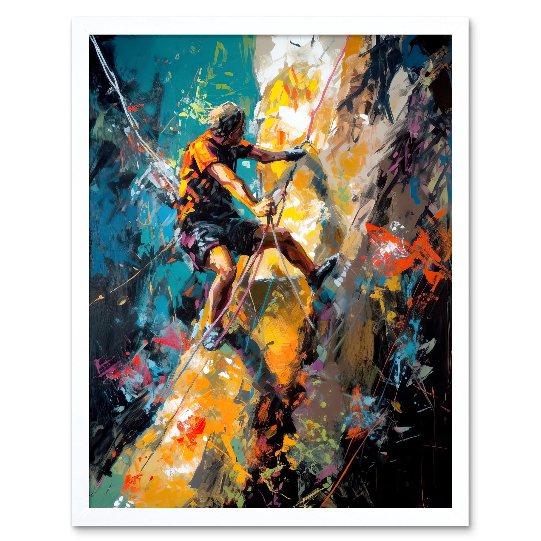 Artery8 Rock Climber Climbing Multicoloured Mountain Cliff Art Print Framed Poster Wall Decor 12x16 inch