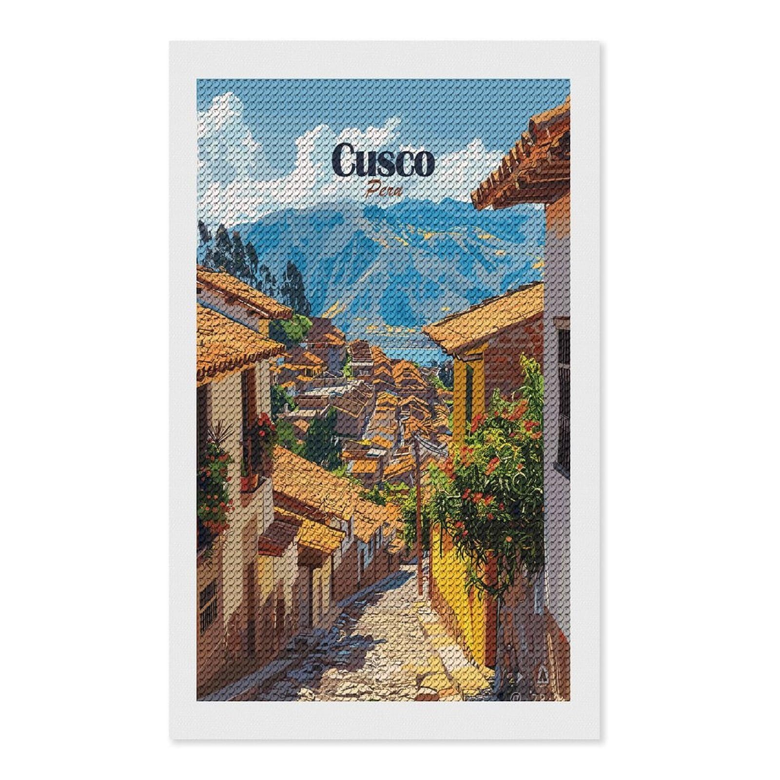 Junmoney Cusco, Peru Cityscape Diamond Painting Kit 12"x20", Adhesive Canvas, Home Wall Decor, for Beginners, Birthday Gift, Full Kit Included
