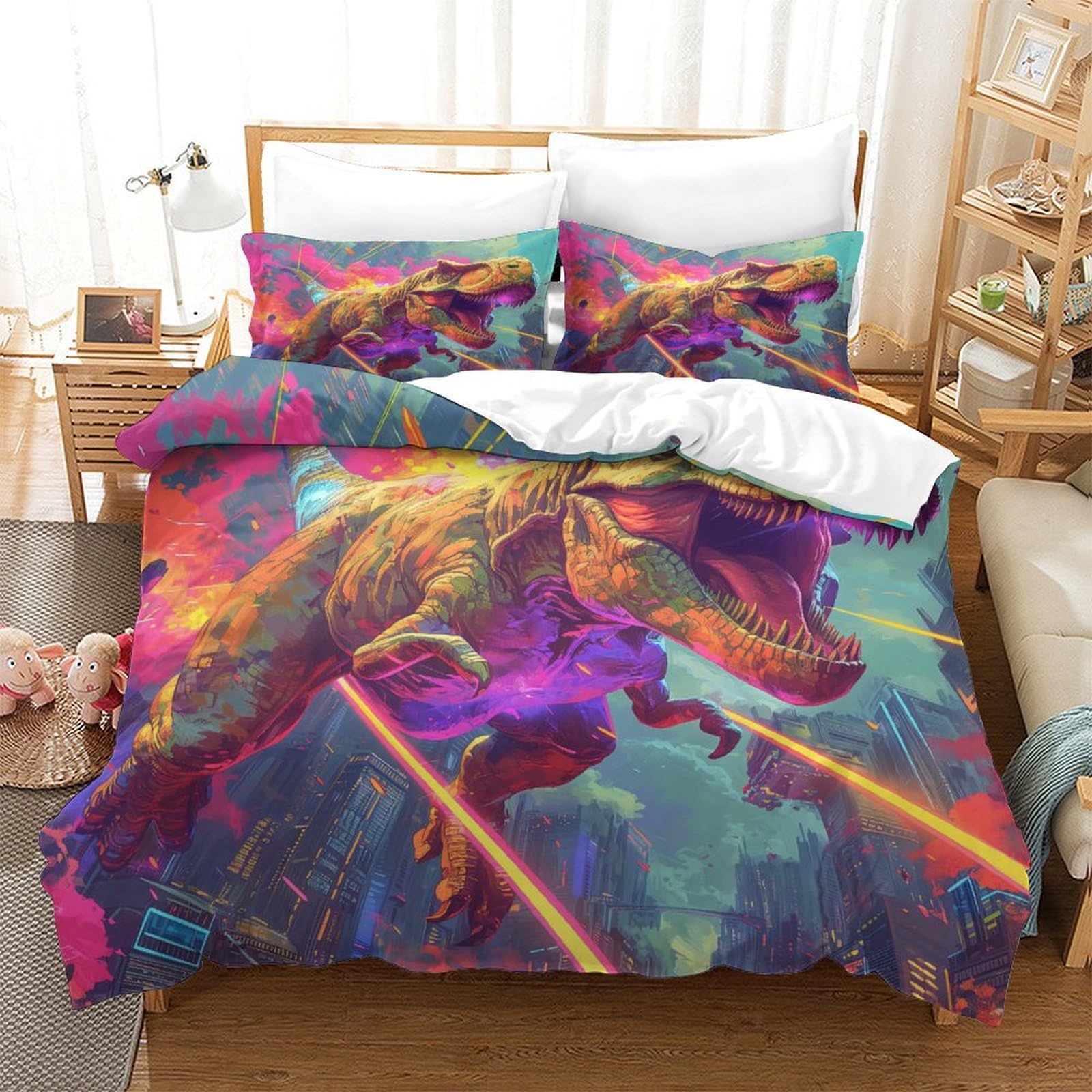 Parure de lit zippée 260x220 cm pour enfiler facilement votre couette king size dinosaure