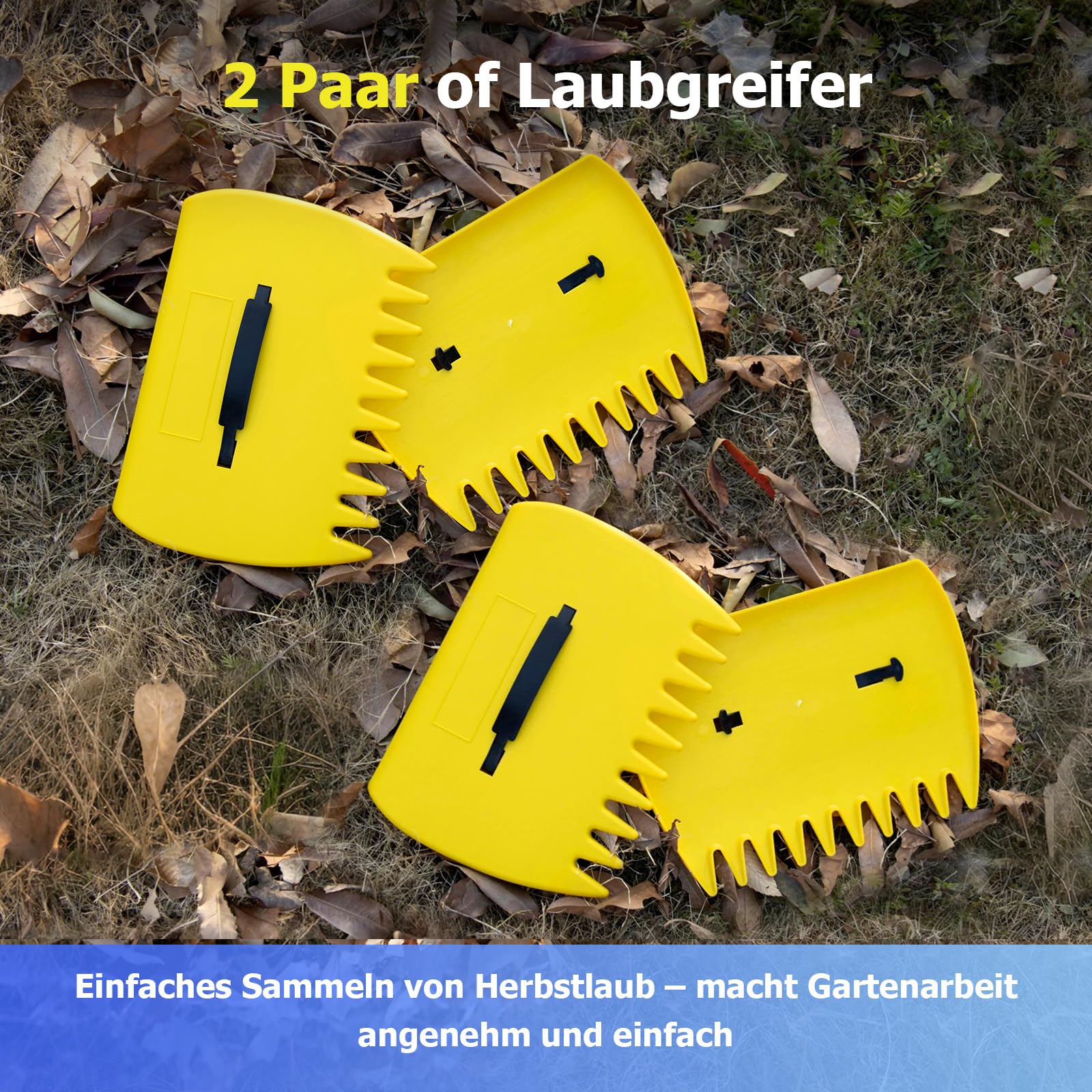 2 Paires de Ramasse Feuilles - Design Ergonomique et Léger pour Ramasser Les Feuilles sans Effort, Rateau a Feuille Robuste en avec Poignée - pour Nettoyer la Pelouse, la Cour et Les Débris de Jardin